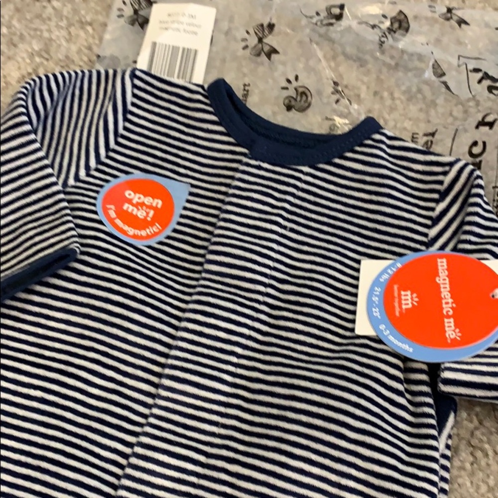 Magnetic Me Blue Striped Velour Footed Pajamas 0-3